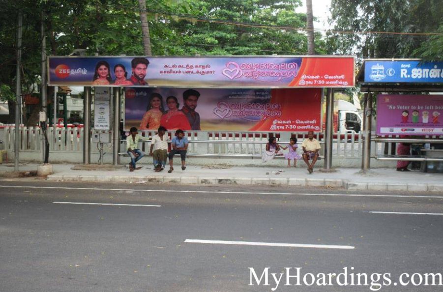 Book Bus Shelter Advertising Online in Chennai, Hoardings Company Chennai, Flex Banner TN